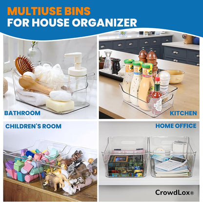 6 Pack Clear Plastic Storage Bins with Lids & Labels, Stackable Organizer Containers with Built-In Handles, BPA-Free Pantry Organization Bins for Kitchen