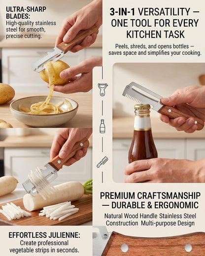 Vegetable Peeler with Wooden Handle and Bottle Opener,2026 Upgrade Multifunctional Stainless Steel Peeler,Vegetable Peeler for Kitchen,Suitable for Vegetables or Fruits that Need to Be Peeled(2PCS)