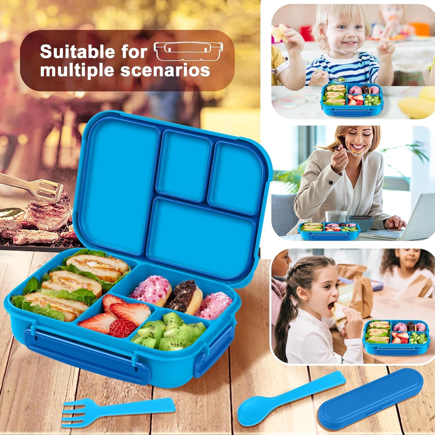 Amathley Lunch Box Kids,Bento Box Adult,Leakproof Lunch Containers for Adults/Kids/Toddler,1200ML-4 Compartments bento Lunch box with Utensil,Microwave & Dishwasher & Freezer Safe (Pink Berry)