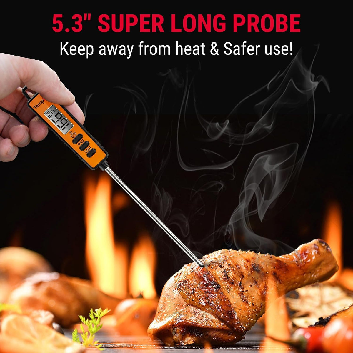 TempPro TempScan Infrared Thermometer Gun with Super Long Meat Probe