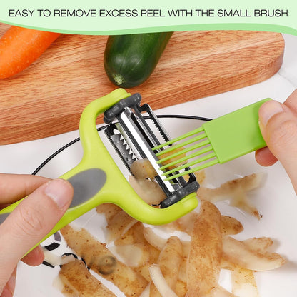Senbowe Julienne Peeler, Potato Vegetable Peeler for Kitchen, I and Y Potato Peelers for Apple Fruit Carrot Zucchini Cucumber Veggie, 3 in 1 Blade Spin Design, Anti-Slip Handle