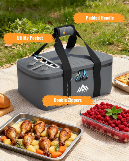 Lekesky Insulated Casserole Carrier (Soft-Side) for Hot or Cold Food, Casserole Dish Bag Carrying Case - Lasagna Lugger Holder for Potluck/Picnic, Fits 9x13 & 11x15 Inch Baking Dish, Dark Gray