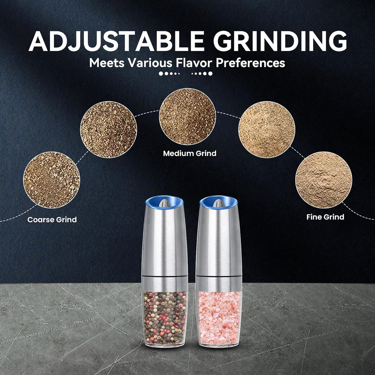 UNNEES Battery Operated Gravity Salt And Pepper Grinder Set, 2 Pcs (Black)