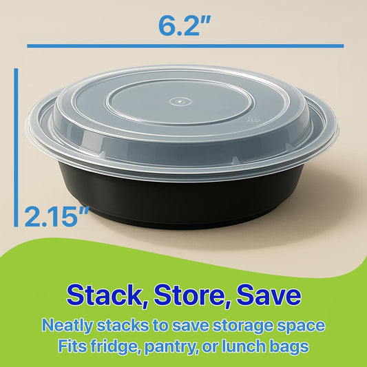 Meal Prep Containers Round [10 Set] x [16 oz] with Lids, 1 compartment, Stackable, Reusable, Leakproof, Food Safe, Microwave, Freezer & Dishwasher Safe for Food Prep Storage (10 Set, 16 oz)