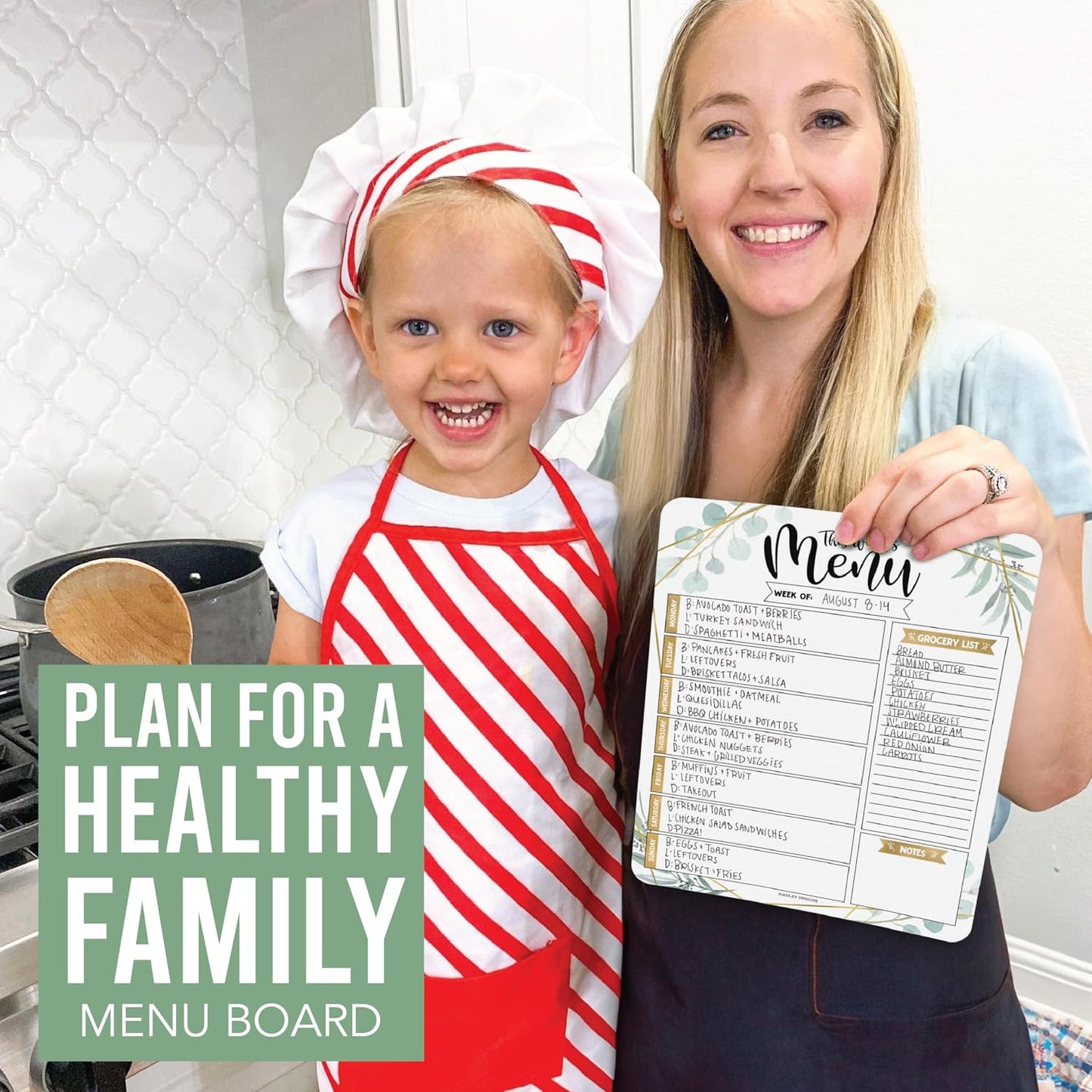Hadley Designs Weekly Meal Planner for Fridge - Dinner Menu Board for Kitchen, Greenery Weekly Menu Board Dry Erase, Dry Erase Meal Planner for Fridge