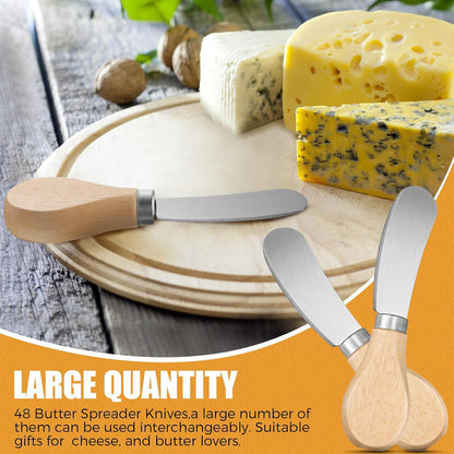 48 Pcs Cheese Spreader Knives, Cheese Knife with Wooden Handle