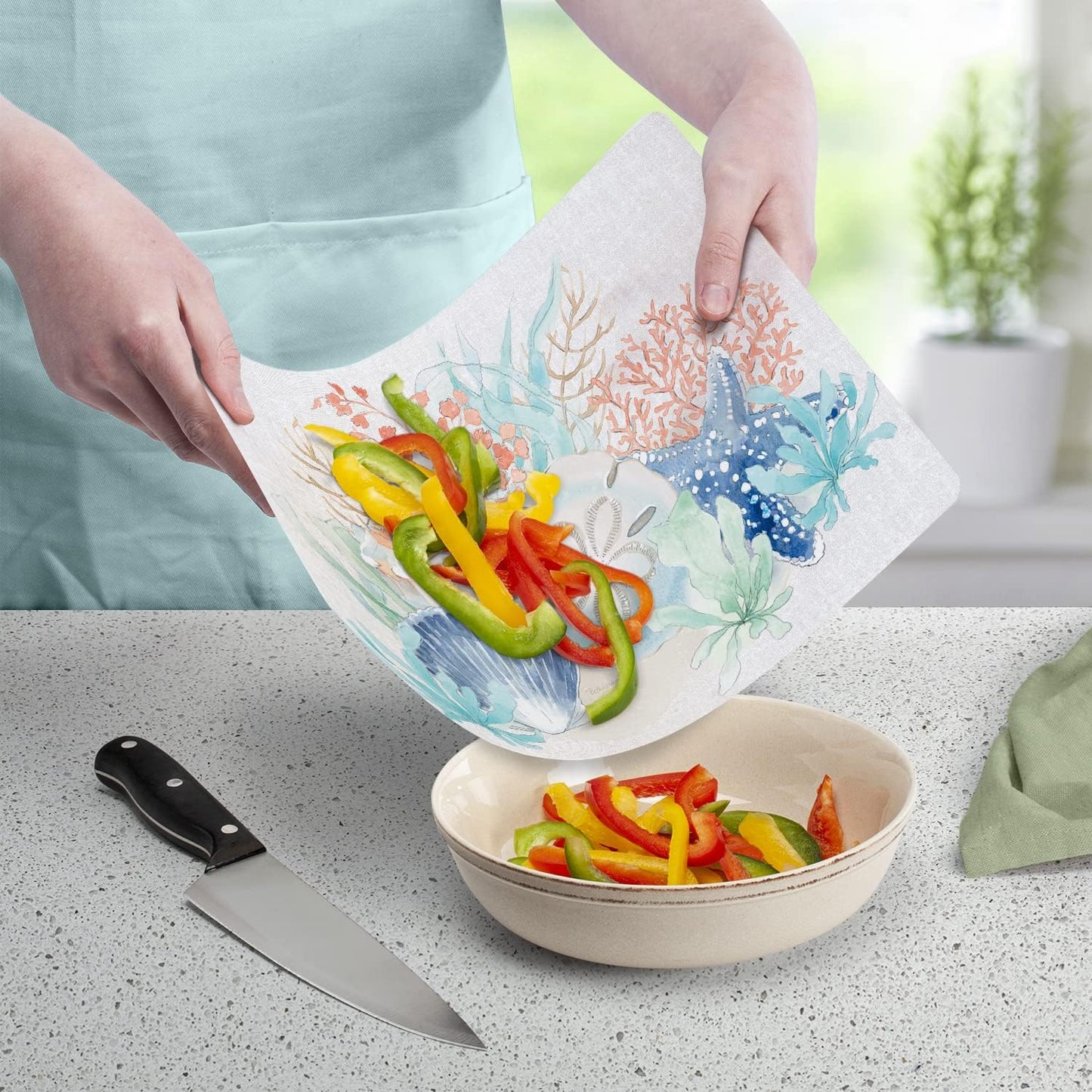Cut N' Funnel Eat Fresh Designer Flexible Cutting Board Mat 15" x 11.5" Made in the USA Decorative Flexible Easy to Clean