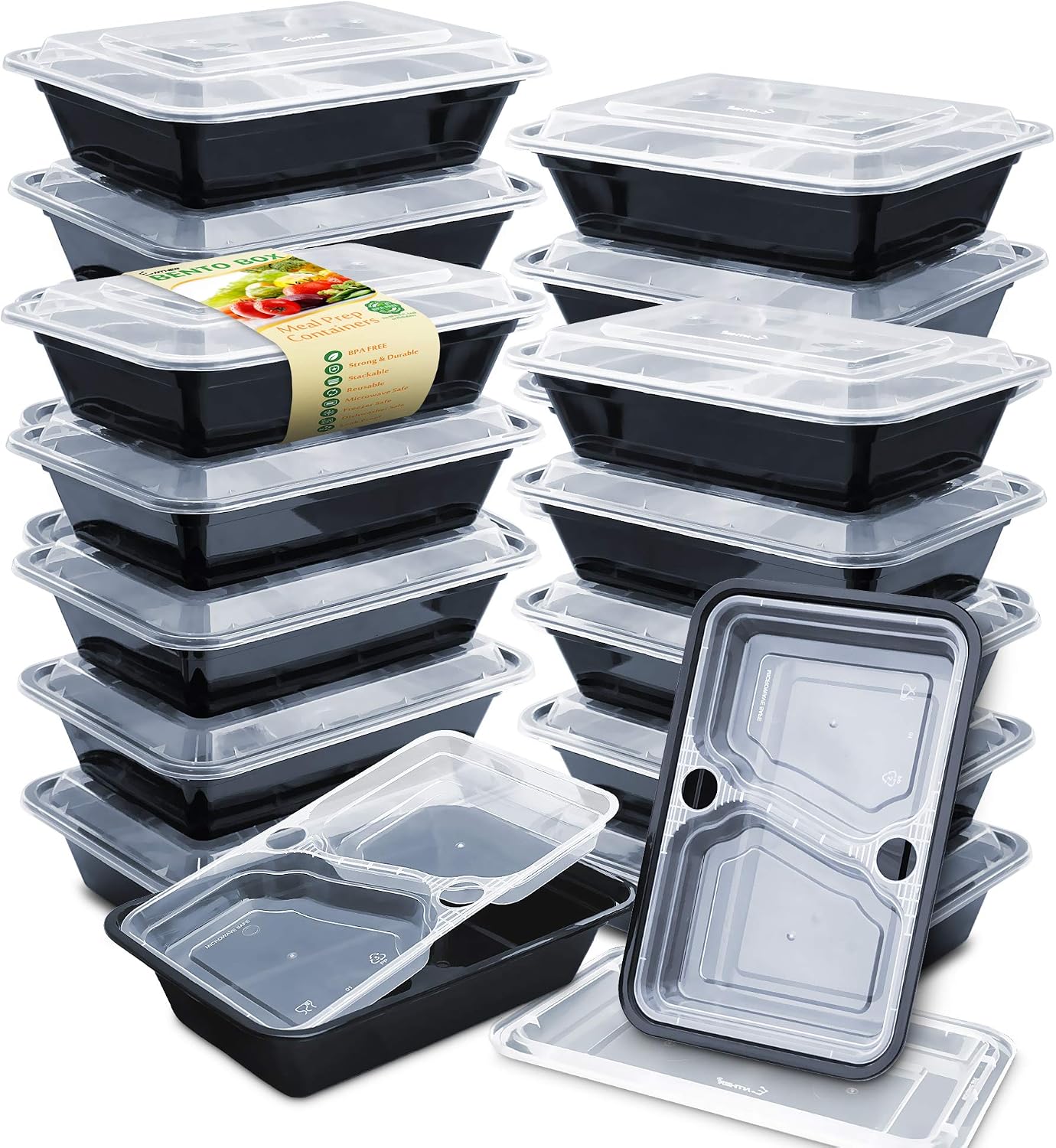 Enther Meal Prep Containers Single Lids Food Storage Bento BPA Free | Stackable | Reusable Lunch Boxes, Microwave/Dishwasher/Freezer Safe Portion Control (28 oz), 12 Pack 1 Compartment