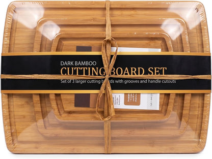 Bamboo Cutting Board Set of 4, Large Cutting Boards for Kitchen, Wood Cutting Board with Juice Groove Side Handles, Wooden Cutting Board for Kitchen, Meat Chopping Board Meal Prep, Serving Charcuterie