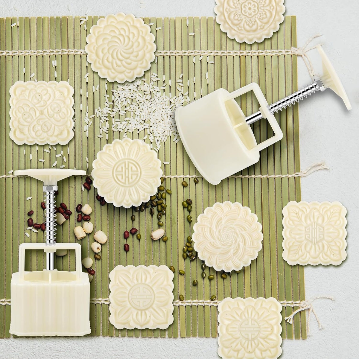 Luxiv 50g Mooncake Mold Set, 12 Patterns Round And Square Hand Press Molds