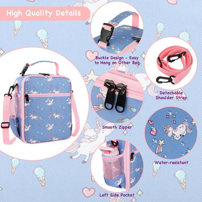 Kids Insulated Lunch Box Bag, Thermal Picnic Cool Bags with Adjustable Strap for Adults Children Women Men Boys Girls School Work (CAM-Blue)