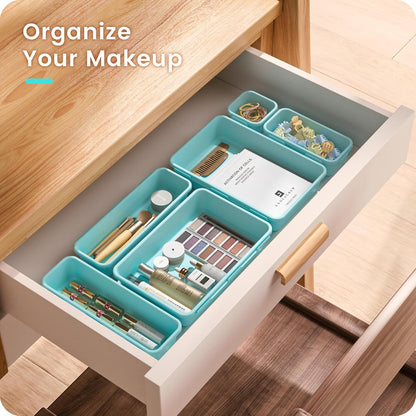 A-LuGei 【Military Grade】 Drawer Organizer,【𝟱𝗦𝗶𝘇𝗲】 Makeup organizer,【Holds 177 Items】 Bathroom Organizers and Storage,Organization and Storage,Desk Drawer Organizer for Vanity【Clear】