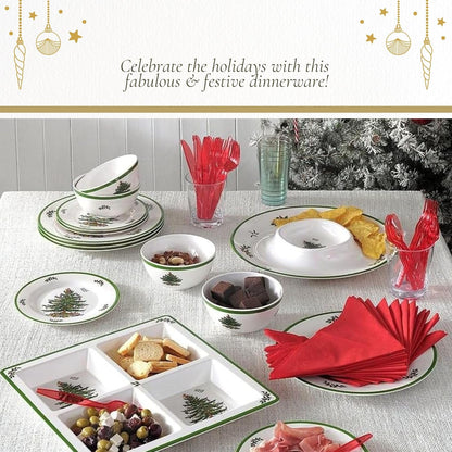 Spode Christmas Tree Melamine Chip and Dip | 14 Inch Serving Platter for Cheese, Appetizers, Chips, Salsa and more, Made of Melamine perfect for Hosting Indoors and Outdoors | Dishwasher safe