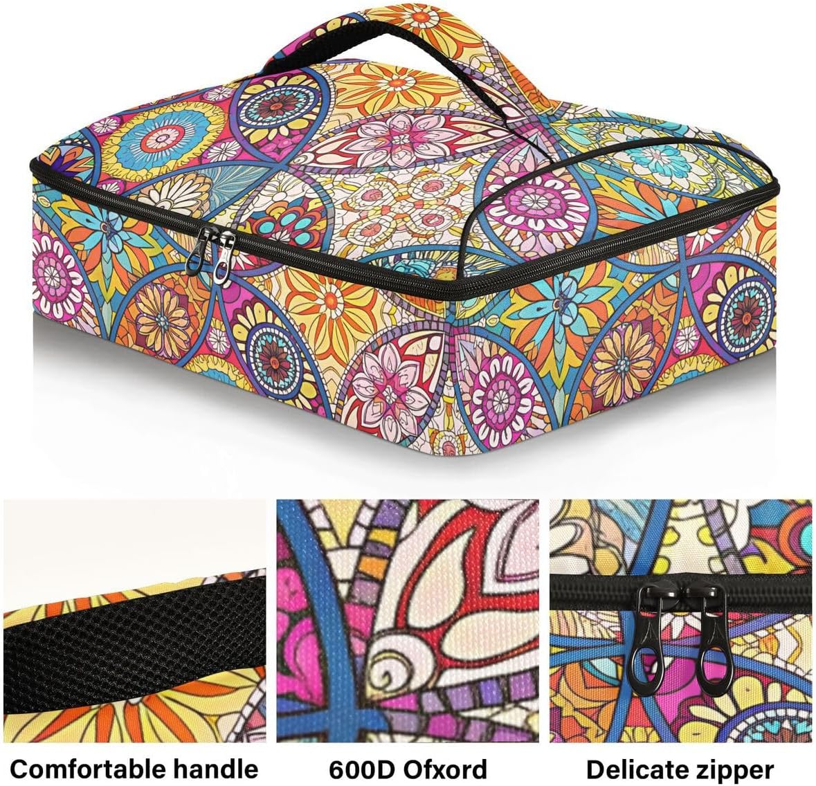 Mandala Casserole Dish Carrier, Portable Leakproof Insulated Casserole Carrier for Hot or Cold Food, Travel, Party, Picnic