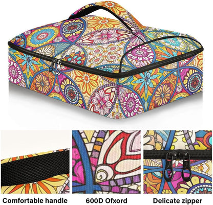 Mandala Casserole Dish Carrier, Portable Leakproof Insulated Casserole Carrier for Hot or Cold Food, Travel, Party, Picnic