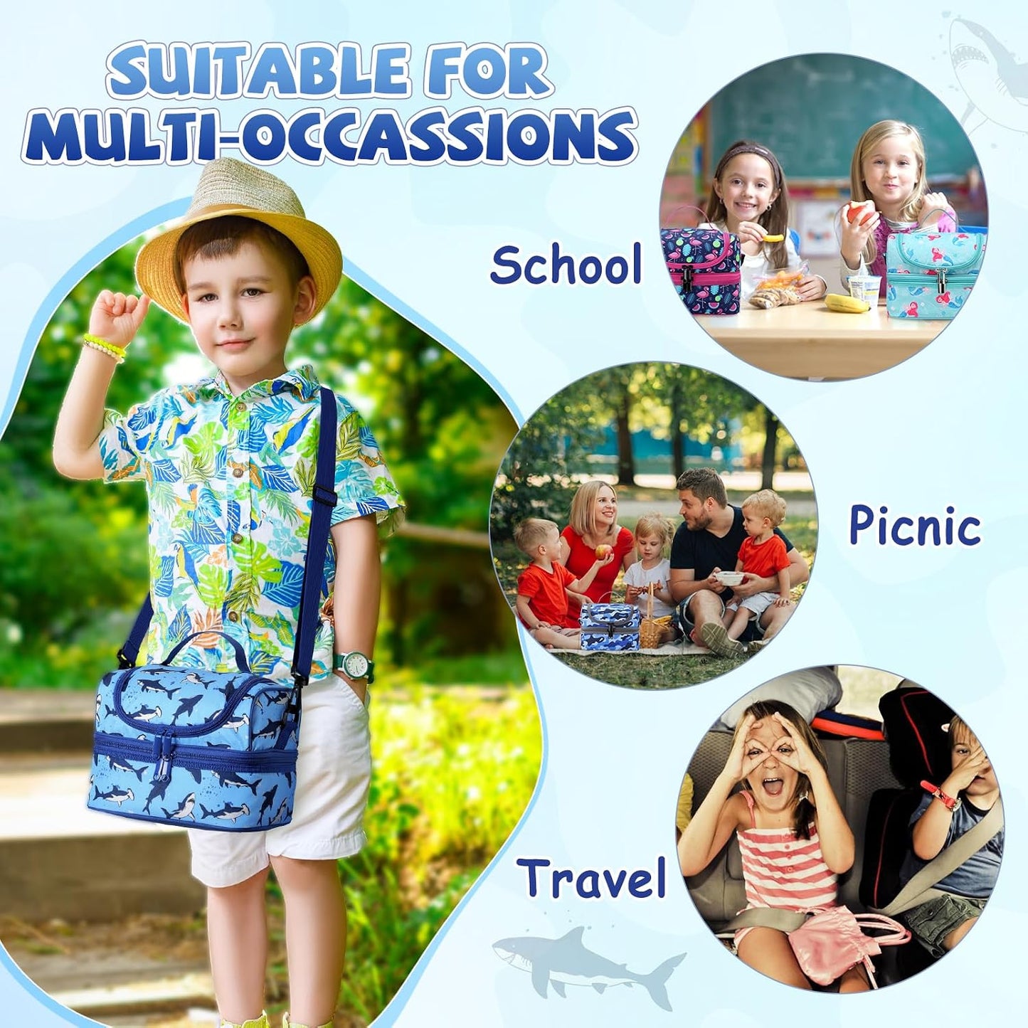 Lunch Bag for Girls,ChaseChic Insulated Lightweight Lunch Boxes for Kids Boys Dual Compartment Lunch Organizer Leak-Proof Cooler Bag with Detachable Adjustable Shoulder Strap,Purple Butterflies