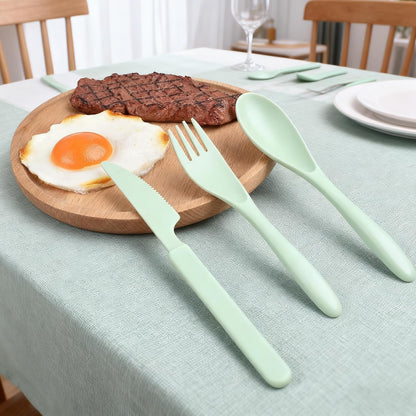2 Pack Travel Utensils Set with Case, Wheat Straw Reusable Cutlery Set, Portable Spoon Knife Fork Tableware for Lunch Box, Picnic, Camping, Office, BPA Free for Adults Kids