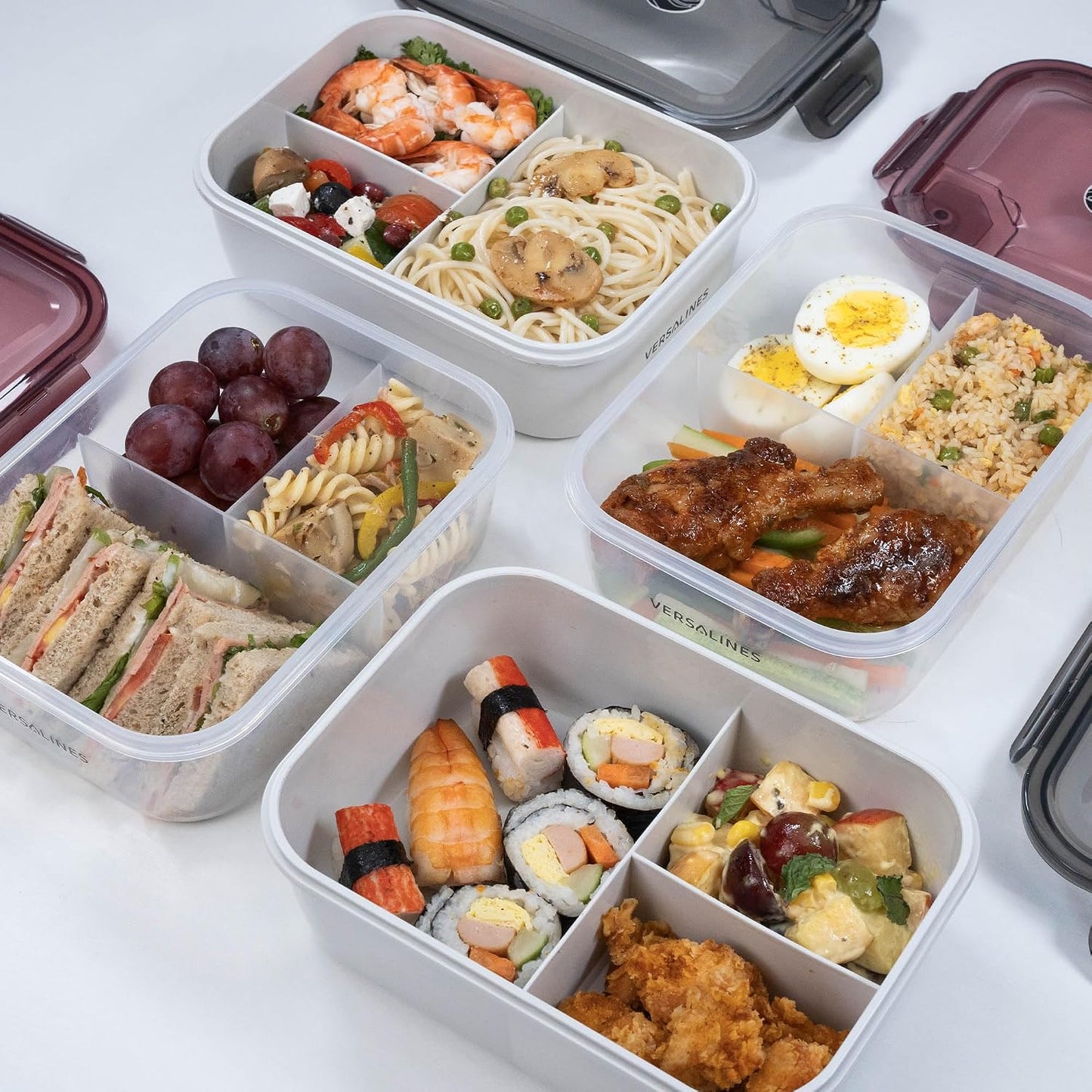 Bento Box Adult Lunch Box, 3 Compartment Meal Prep Containers with Lids, Clear Lunch Box Containers for Adults Men Women, Food Storage Containers - Microwave, Dishwasher Safe (Gray-Solid)