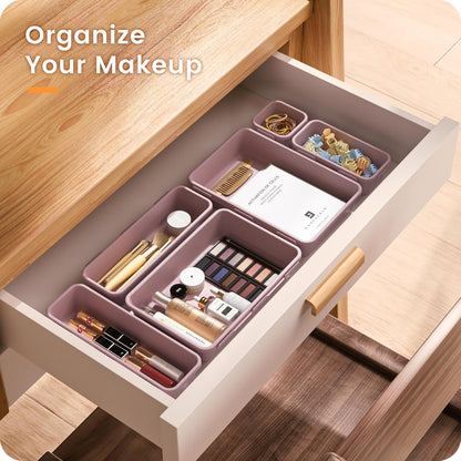A-LuGei 【Military Grade】 Drawer Organizer,【𝟱𝗦𝗶𝘇𝗲】 Makeup organizer,【Holds 177 Items】 Bathroom Organizers and Storage,Organization and Storage,Desk Drawer Organizer for Vanity【Clear】