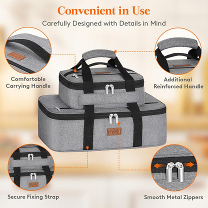 Lifewit Duo Insulated Casserole Carrier for Hot or Cold Food, Lasagna Holder 2 Compartments, Thermal Lunch Tote for Potluck Parties Cookouts, Fits 9"x13" Casserole Dish, Gray