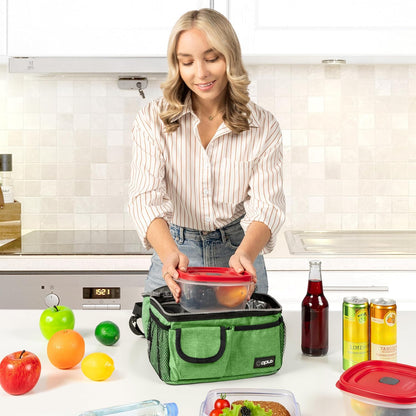 opux Insulated Lunch Bag Women Men, Dual Compartment Leakproof Lunch Box Adults Kids, Double Decker Meal Prep Bento Lunch Cooler Tote with Shoulder Strap for Work Office School Travel, Floral Purple