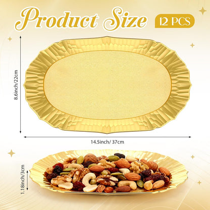 12 Pcs Gold Plastic Serving Tray Bulk, 14.5" x 8.6" Rectangle Gold Party Platters Reusable Decorative Dessert Table Serving Tray for Graduation Wedding Birthday Party Cupcake Decoration