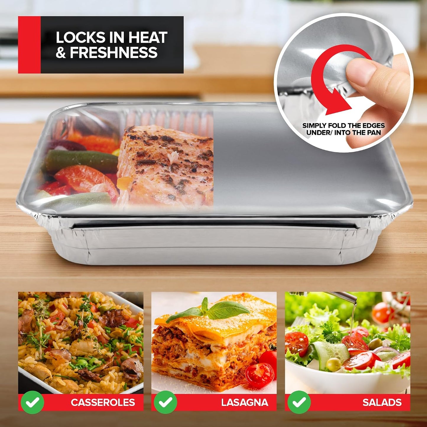 Stock Your Home 9x13 Aluminum Trays with Lids (10 Pack) – Disposable Half Size Deep Pans for Cooking, Storage, BBQ, Grilling, Catering