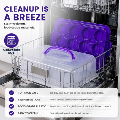 VGOODALL Cake Carrier with Lid and Handle, 12 Capacity Cupcake Carrier, 2-in-1 Rectangular Cupcake Holder for Pies Muffin Pizza Nuts Fruit, Dessert Storage Containers for Parties, Picnics, Baking