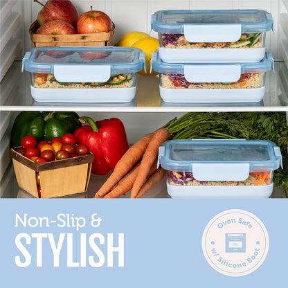 Ello Duraglass 3.4 Cup Meal Prep Sets 10Pc, 5 Pack Set- Glass Food Storage Container with Silicone Sleeve and Airtight BPA-Free Plastic Lids, Dishwasher, Microwave, and Freezer Safe, Olive Tree