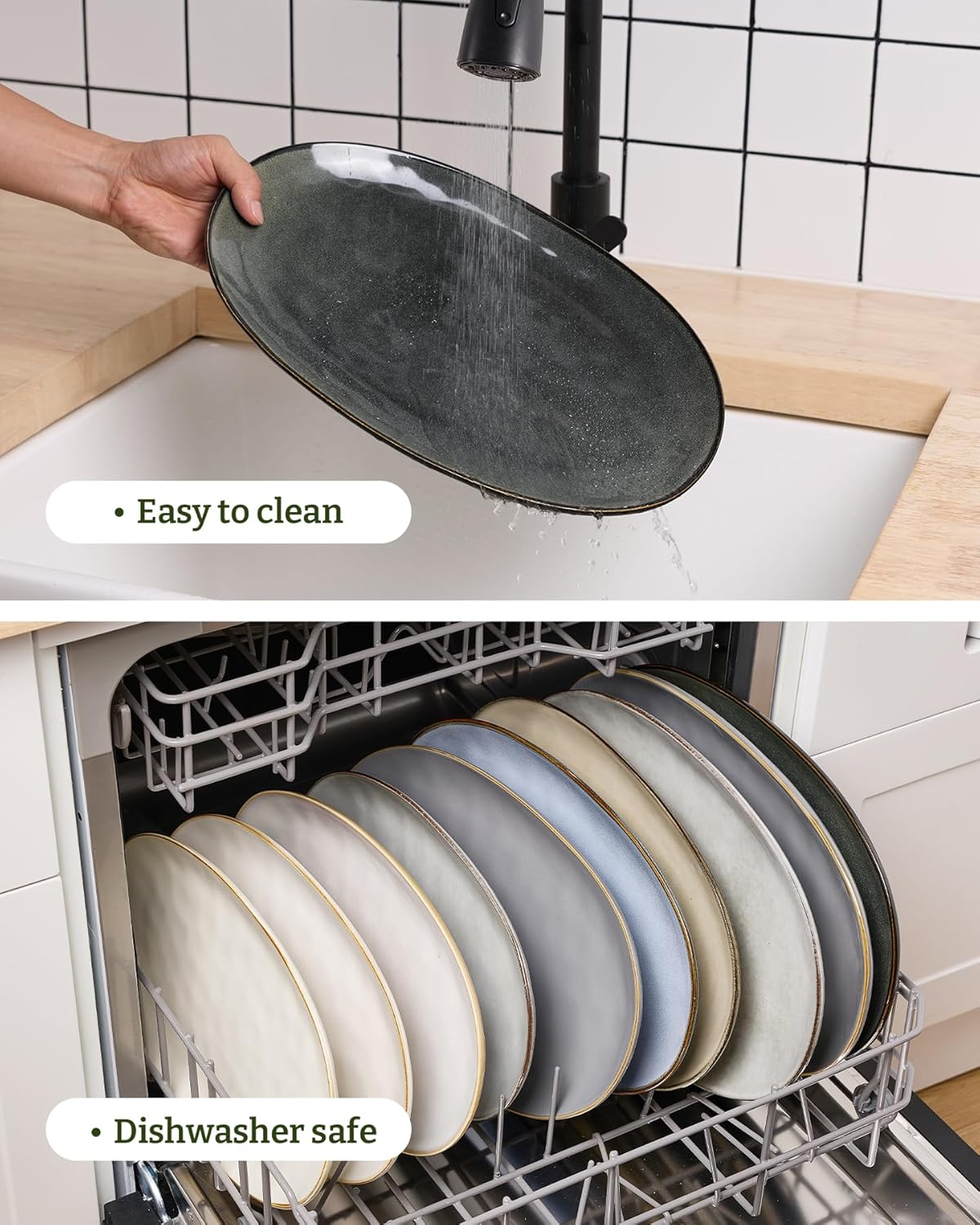 famiware Serving Platter, Oval 15.59/14.3/12.9inch Serving Dishes for Entertaining, Serving Bowls, Microwave Safe, Stoneware Serving Trays for Party, Food, Turkey, Cheese, Ocean Series, Vanilla White