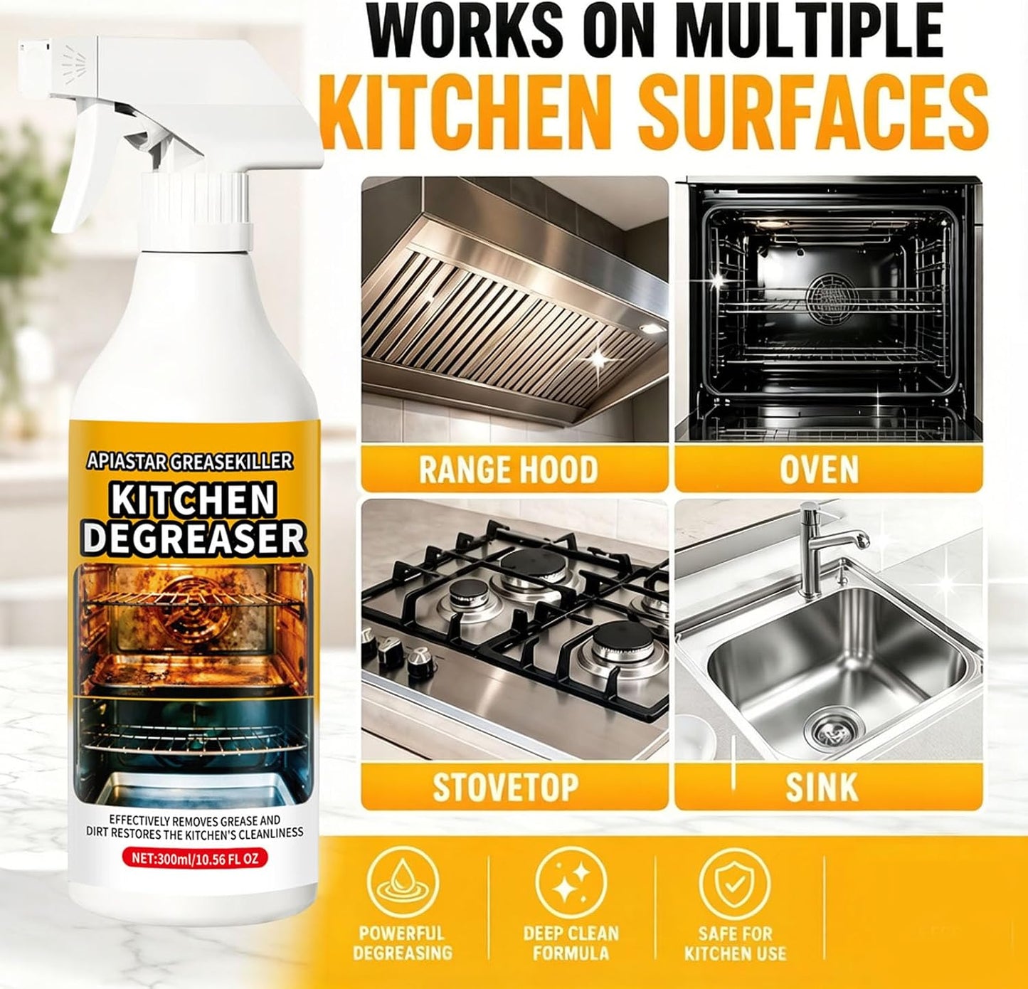 Apiastar Greasekiller Spray,2026 New,300ML/10.56FL.OZ Apiastar Grill Cleaner Spray,Suitable For Greasy Grates, Drip Trays, Sticky Buildup, Exterior Grill Messes(2PCS)