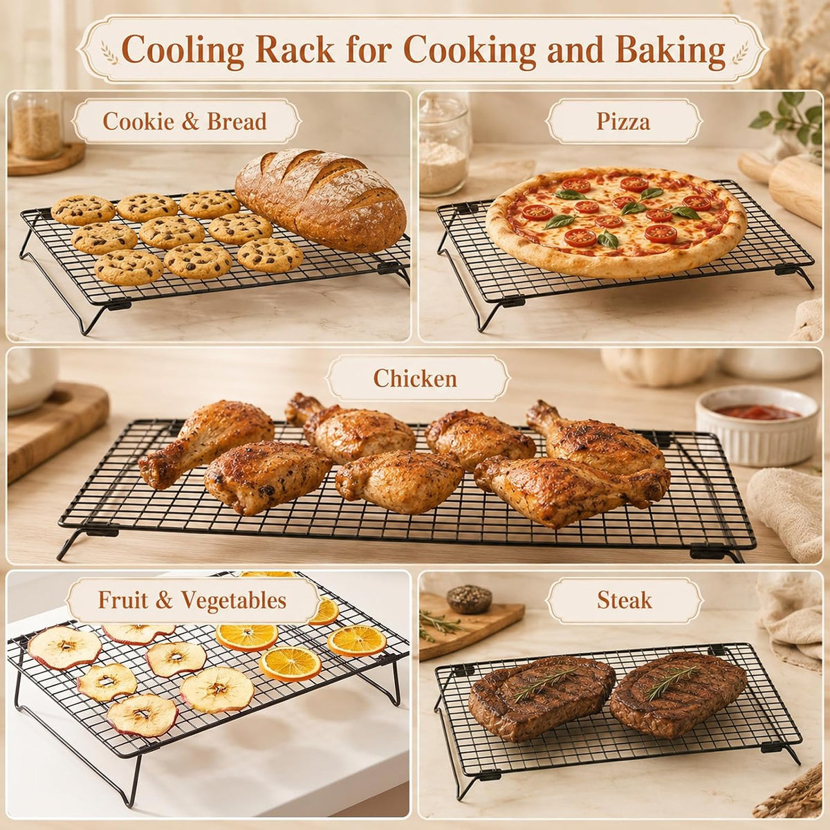 4 Pack Stackable Cooling Rack Set 4 Tier 17"x11" Roasting Rack