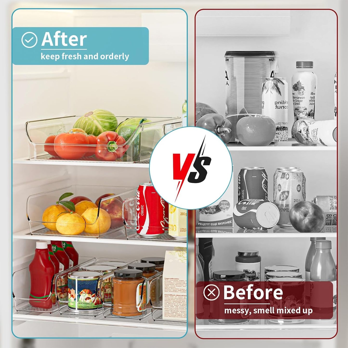 Ettori Set of 6 Clear Plastic Storage Bins - The Ultimate Pantry Organizers and Storage Solution for Kitchen, Cabinet, and Refrigerator Organization