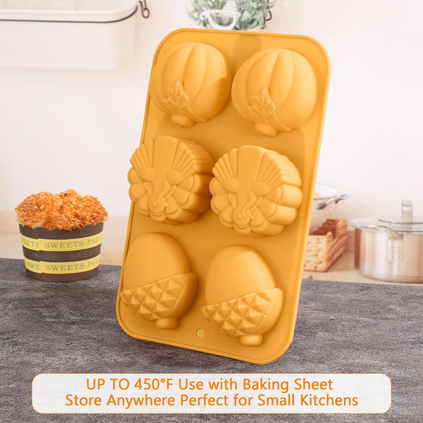 3-Pack 6-Cup Silicone Muffin Pans, Nonstick Cupcake Baking Molds, Muffin Cupcake Pans Molds for Baking, BPA/PFA-Free, Dishwasher & Oven Safe Pumpkin