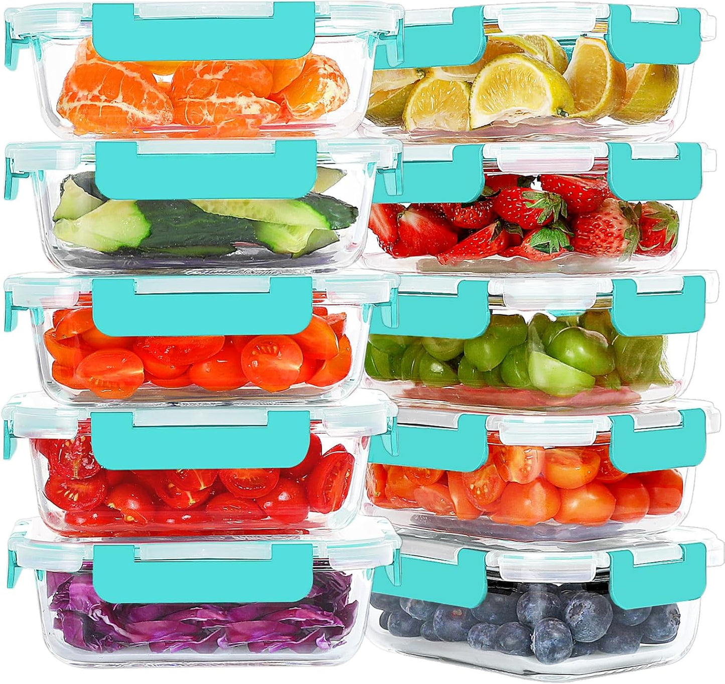KOMUEE 10 Packs 22 oz Glass Meal Prep Containers, Glass Food Storage Containers with Lids, Airtight Lunch Boxes BPA Free, Microwave and Freezer Safe
