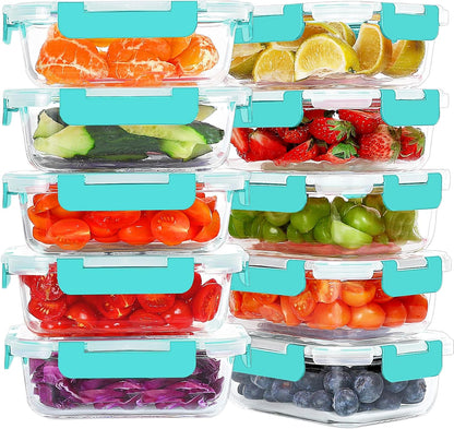 KOMUEE 10 Packs 22 oz Glass Meal Prep Containers, Glass Food Storage Containers with Lids, Airtight Lunch Boxes BPA Free, Microwave and Freezer Safe