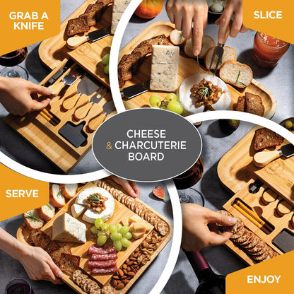 Bambüsi Charcuterie Boards - Large Bamboo Charcuterie Board Set with Knives Serving Accessories, Cheese Tray - House Warming Gifts New Home, Wedding Gift, Bridal Shower Gifts, Birthday Gifts Women Men