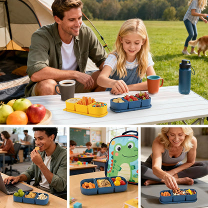 Silicone Reusable Snack Containers with Lids, 4 Pack 3 Compartment Bento Snack Boxes, Leakproof Food Storage Containers for Meal Prep, Lunch, Fruits, Kids & Adults, Dishwasher Safe