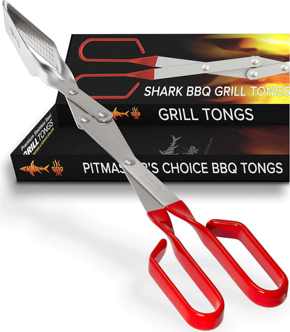 Steak Grill Tongs - 17 inch Red. Professional outdoor grilling utensil. Long reach Barbeque Grilling Tongs. Ideal for steak, fish, burger, and sausage