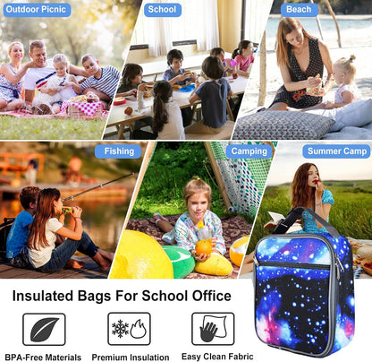 Insulated Lunch Bag, Leakproof Portable Lunch Box for Women Men Boys Girls, Large Capacity Cooler Bag with Handle and Bottle Pocket for Office School Camping Hiking Outdoor Beach Picnic (Black)