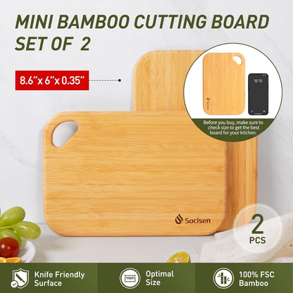 2 Pack Small Bamboo Wood Cutting Board for Kitchen 8.6" x 6" Mini Wooden Charcuterie Boards Lightweight Chopping Board Non Toxic Serving Board Tiny Chef Set Camping Fruit Lemon Sandwich Cheese Board
