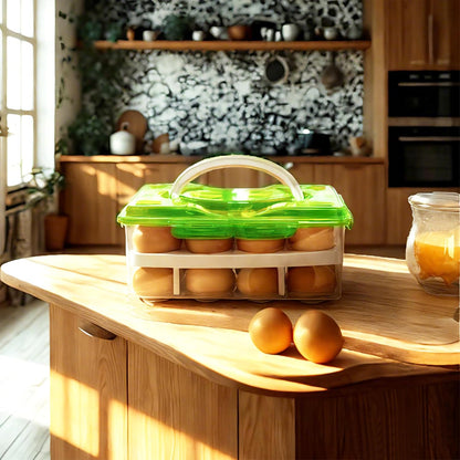Ortable Large Capacity Double-layers Egg Storage Container Holds 24 Eggs Shatter-proof Non-slip Eggs Holder with Handle (Purple)