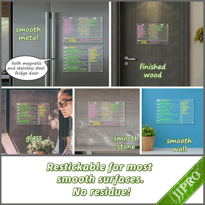 JJPRO Non-Magnetic Clear Weekly Planner & to Do List for Fridge, 8.5"x13" Dry Erase to Do List WhiteBoard,Reuasble Weekly Calendar for Refrigerator,Cabinet,Wall&Glass, All Smooth Surfaces