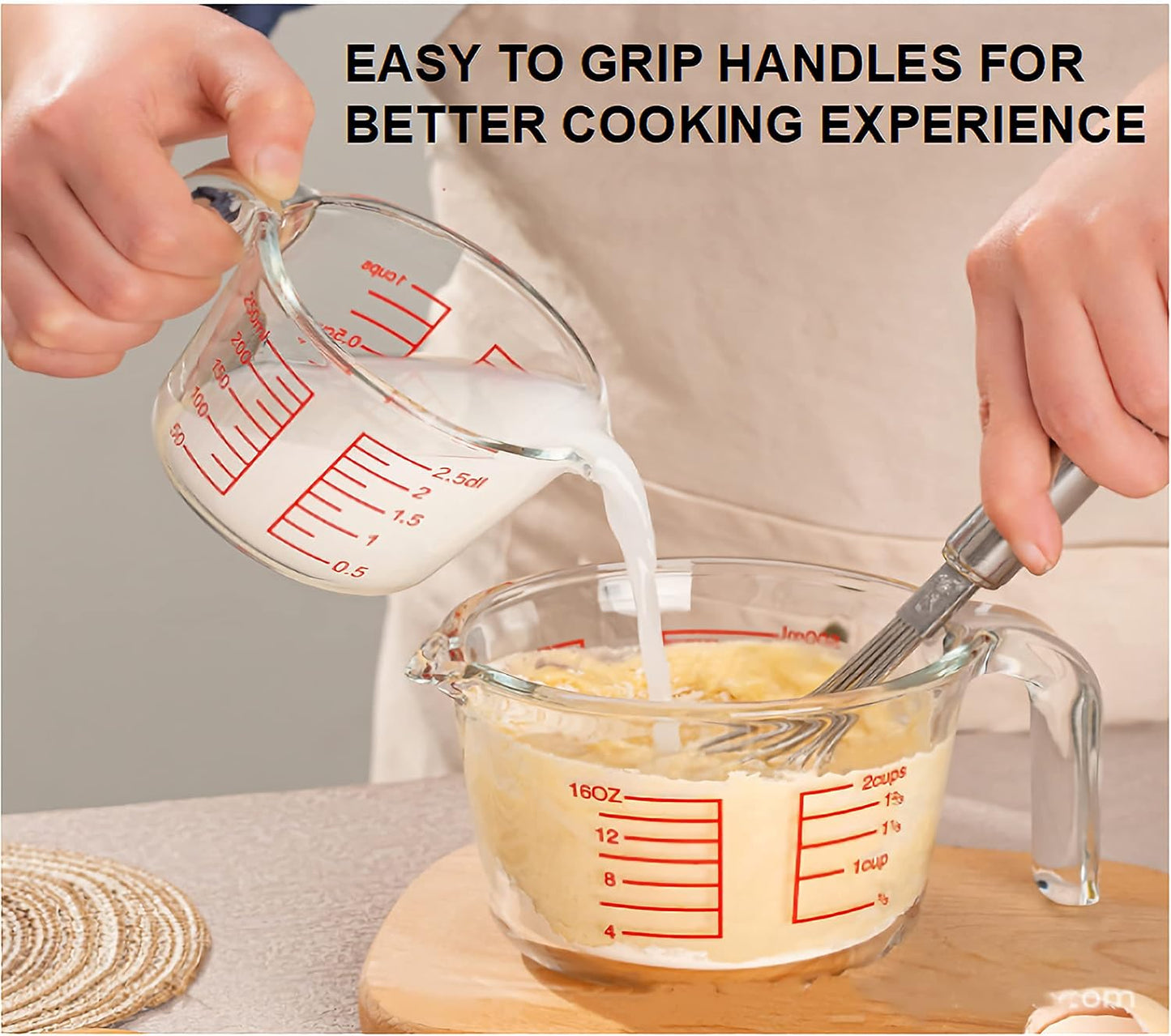 Glass Measuring Cups Set,BPA-Free Premium Heat Resistant Borosilicate Glass Measuring Cups with Handle, Precise Measurement Dl, Cups,OZ & Ml Scale, Easy-Pour Spout