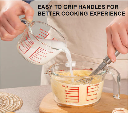 Glass Measuring Cups Set,BPA-Free Premium Heat Resistant Borosilicate Glass Measuring Cups with Handle, Precise Measurement Dl, Cups,OZ & Ml Scale, Easy-Pour Spout