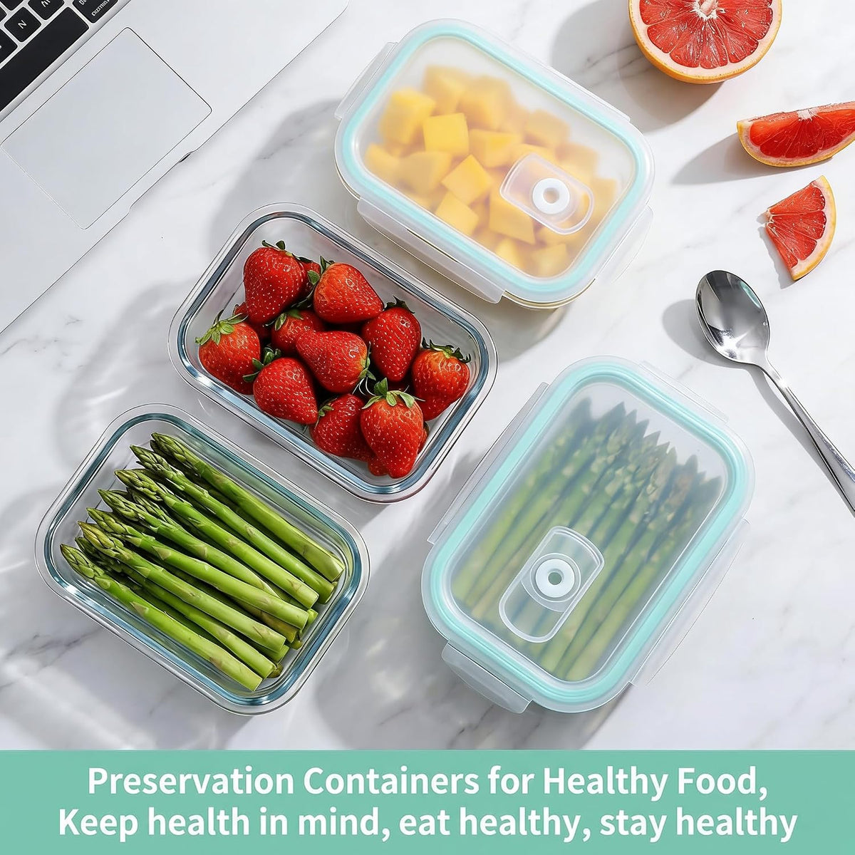 High Borosilicate Glass Food Storage Containers,Stackable Meal Prep Containers with Airtight Plastic Lids,BPA-Free, Leak-Proof,Reusable for Microwave, Oven, Freezer and Dishwasher,3Piece Set