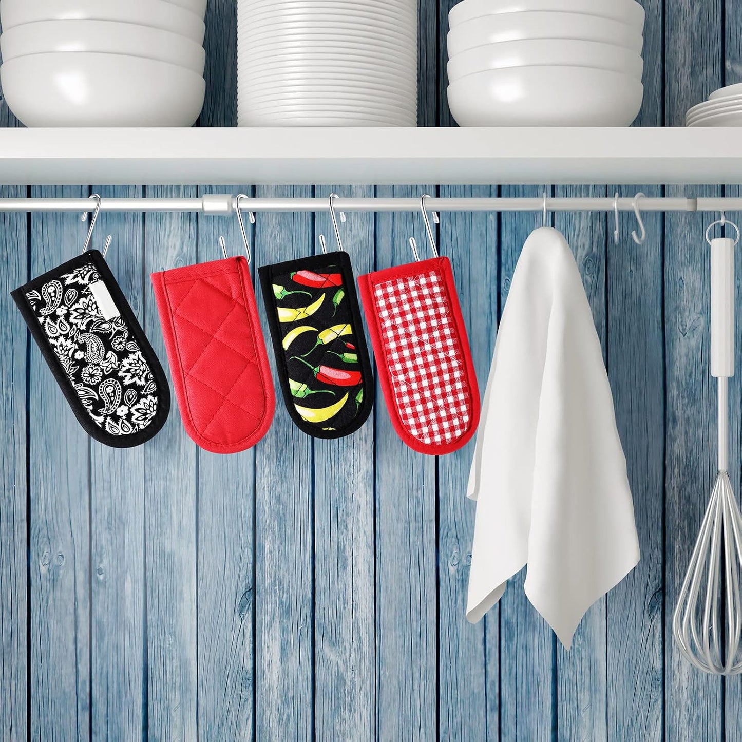 Geiserailie 8 Pcs Cast Iron Skillet Handle Cover Heat Resistant Pan Handle Sleeve Non Slip Pot Holders Machine Washable Handles Mitts for Kitchen Cooking Tools, 4 Styles(Retro Style)