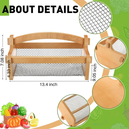 Teenyyou Garden Harvest Basket Mesh Storage with Handle Versatile Gardening Fruits Vegetables Gathering Basket Garden Supply Gardener Gift for Farmer Washing Holding(Brown,19in)