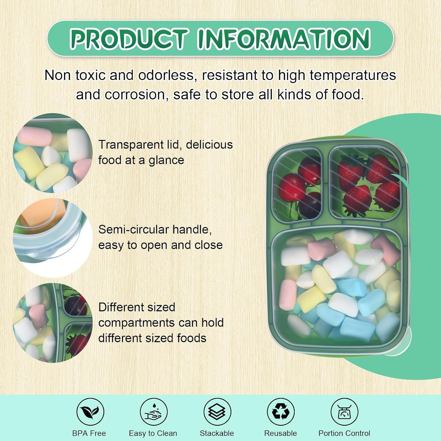 Honeydak 5 Pack Snack Containers 3 Compartment Bento Snack Boxes Divided Meal Prep Containers with Lids Reusable Adults Lunch Food Storage Box for School Work Travel(Elderberry)