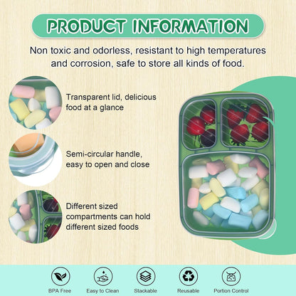 Honeydak 5 Pack Snack Containers 3 Compartment Bento Snack Boxes Divided Meal Prep Containers with Lids Reusable Adults Lunch Food Storage Box for School Work Travel(Elderberry)